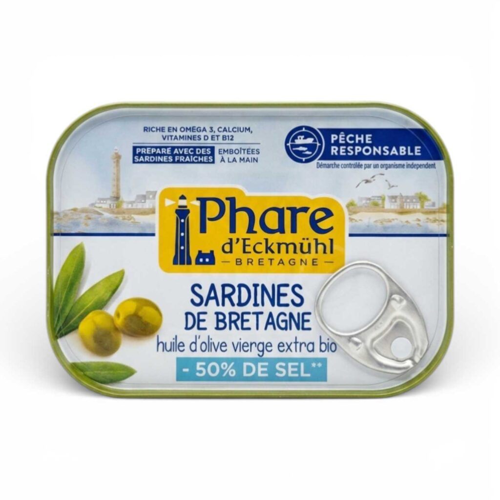 Sardines à l’huile d’olive -50 % sel 115 g Phare d’Eckmühl