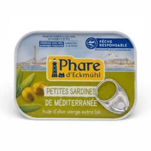 PETITES SARDINES MEDITERRANEE HUILE OLIVE 100GR PHARE D'ECKMUHL