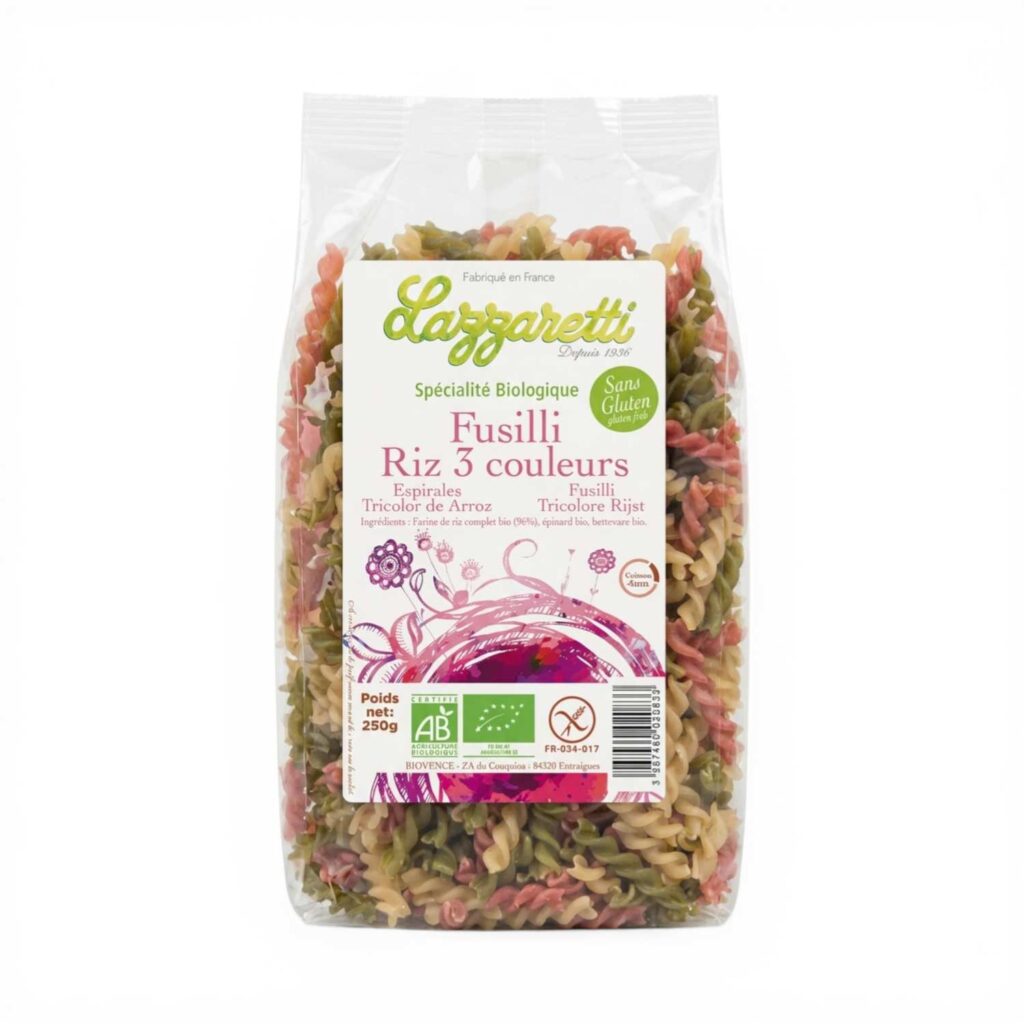 FUSILLI RIZ 3 COULEURS SS GLUTEN 250GR LAZZARETTI