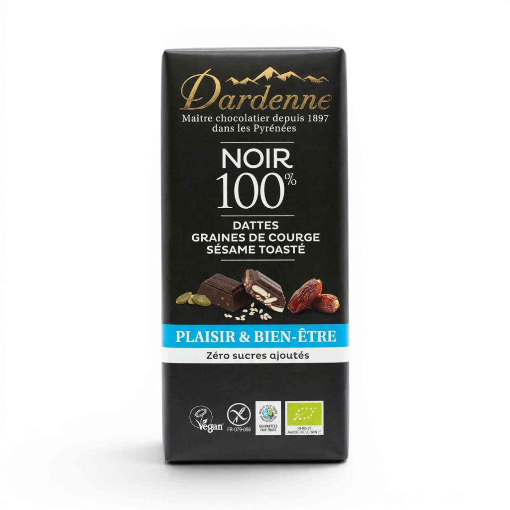 Chocolat noir 100 % fruits secs Dardenne