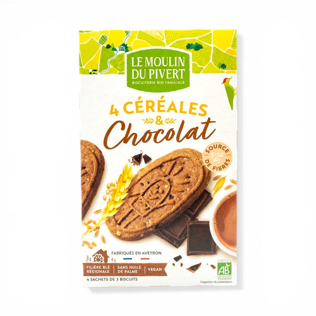 BISCUITS P'TIT DEJ BIO CEREALES CHOCOLAT 190G MOULIN DU PIVERT