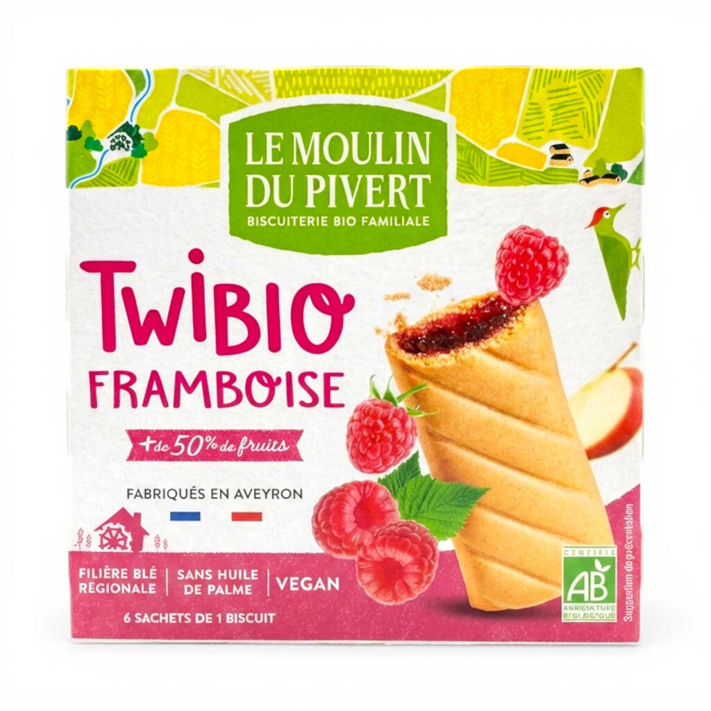 Twibio fourrés framboise sans huile palme 150 g Le Moulin du Pivert