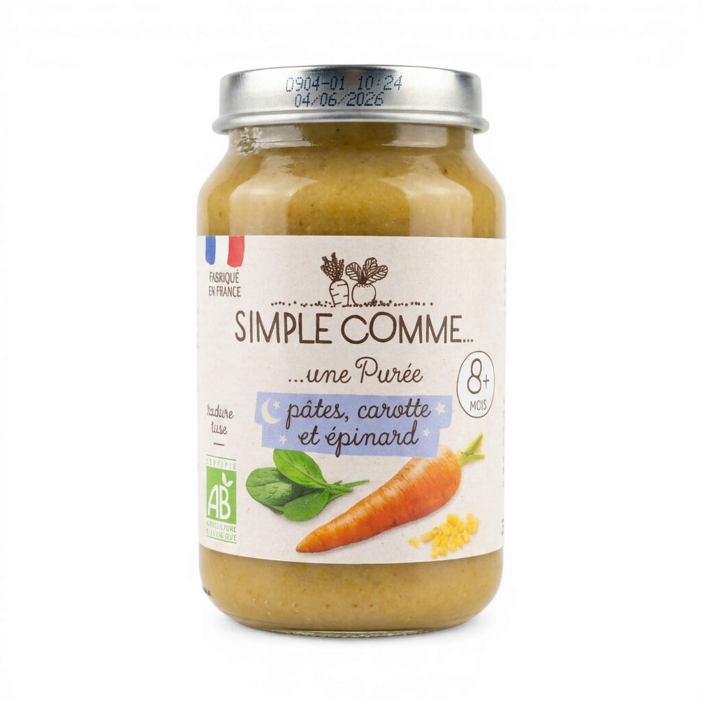 Purée Pâtes Carotte Épinard 200gr Simple Comme