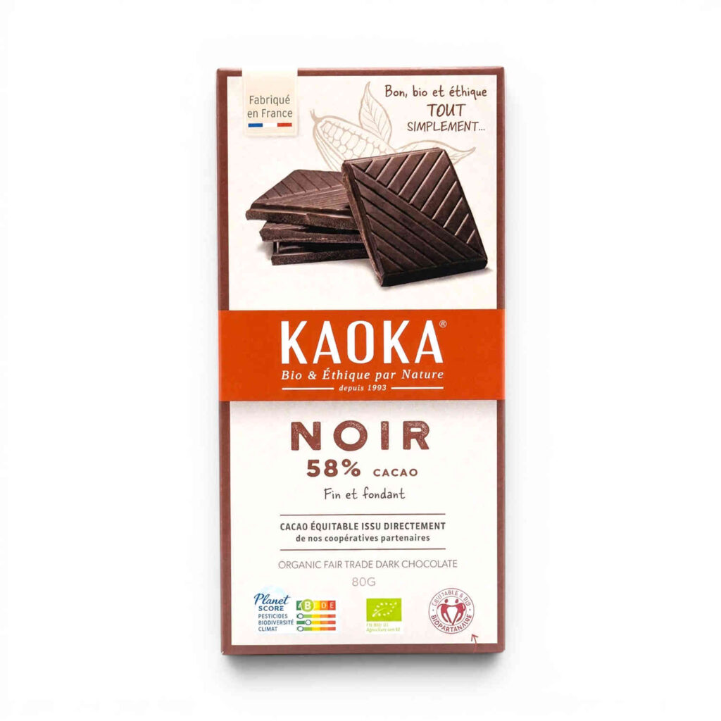 Chocolat Simply noir 58 % 80 g Kaoka