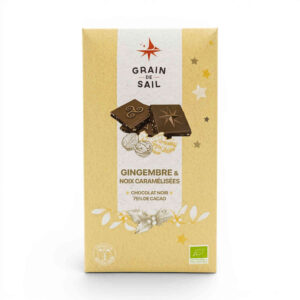 Chocolat noir 75 % gingembre et noix caramélisées 100 g Grain de Sail