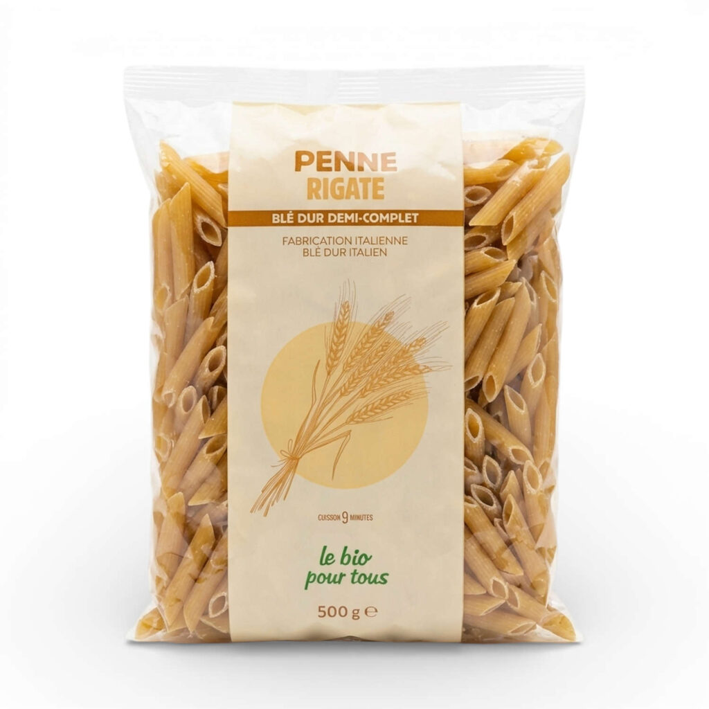 Penne Rigate Demi Complet 500g Bio pour Tous