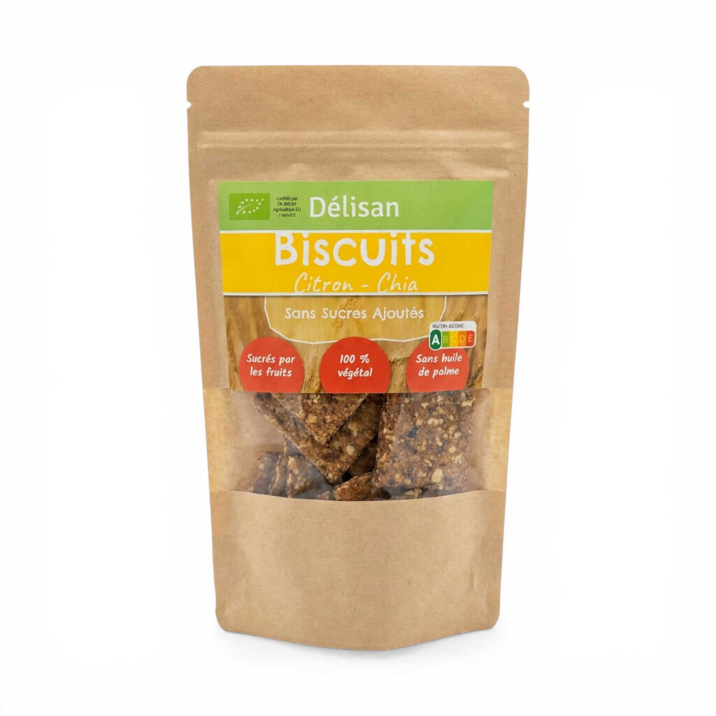 BISCUITS CITRON CHIA SANS SUCRE 125GR DELISAN