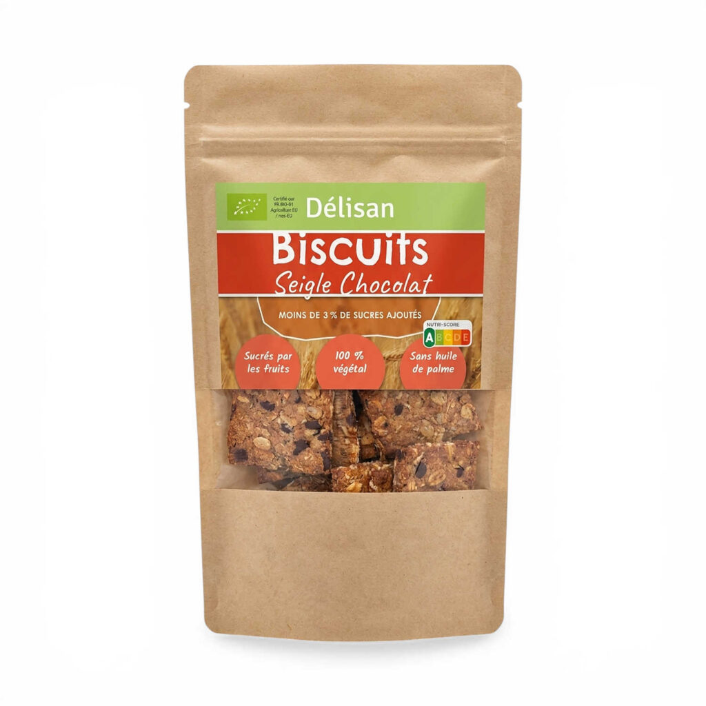 BISCUITS SEIGLE CHOCOLAT SANS SUCRE 125GR DELISAN