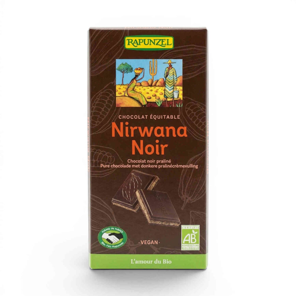 Chocolat noir Nirwana 55 % fourré praliné 100 g Rapunzel