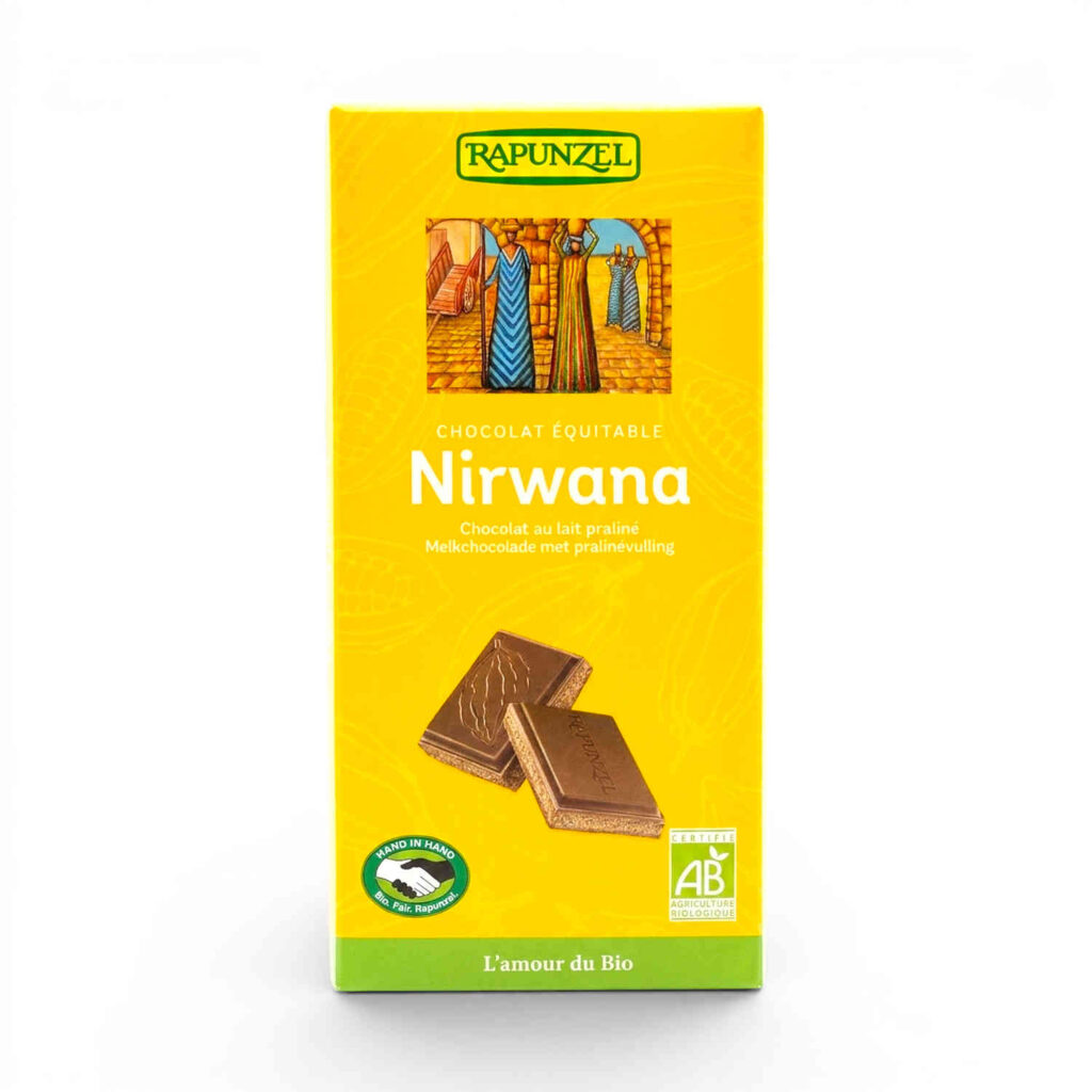 Chocolat au lait fourré praliné Nirwana 100 g Rapunzel