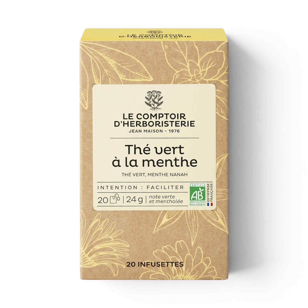 Tisane de thé vert menthe 20 sachets Le Comptoir d’Herboristerie