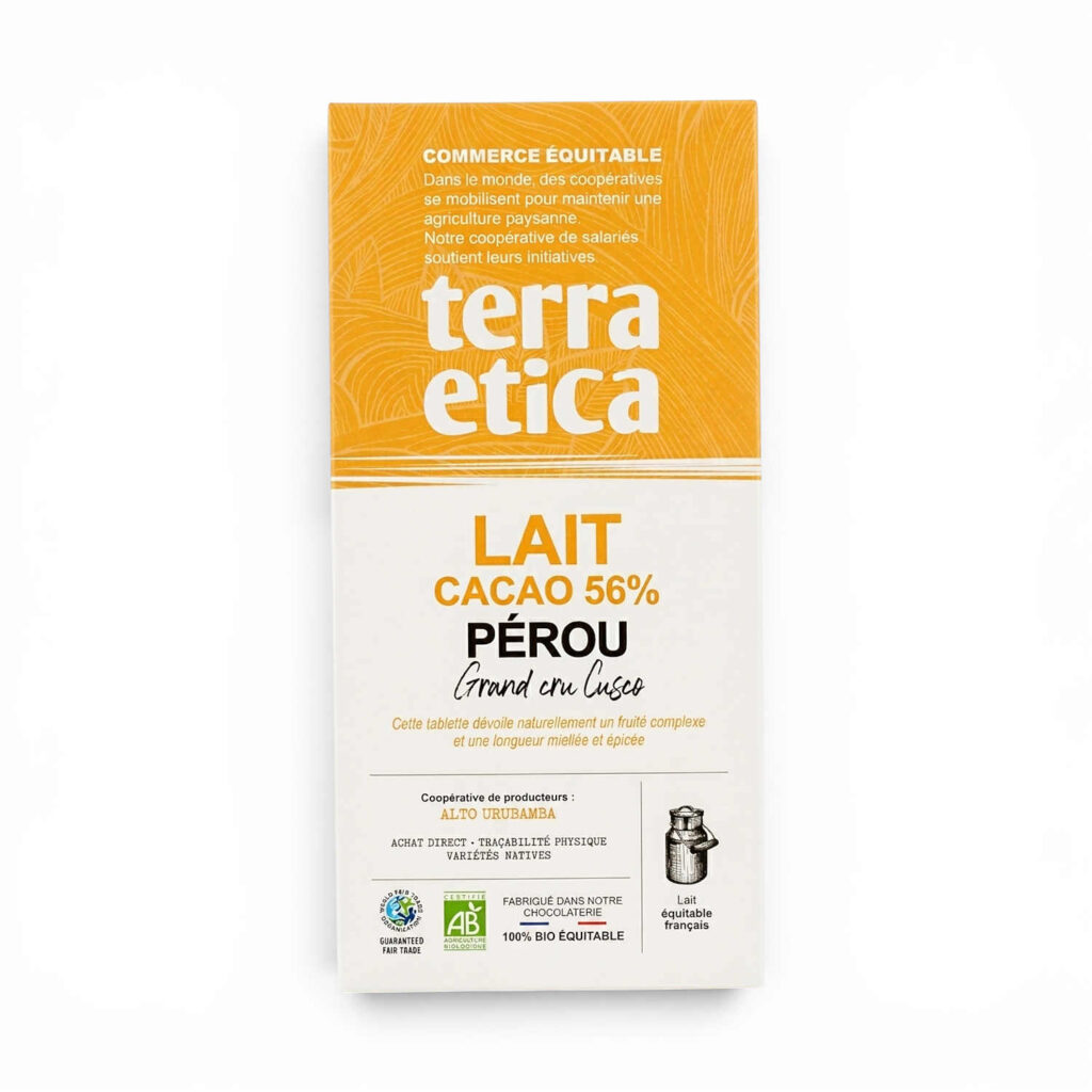 Chocolat lait 56 % Pérou 100 g Terra Etica