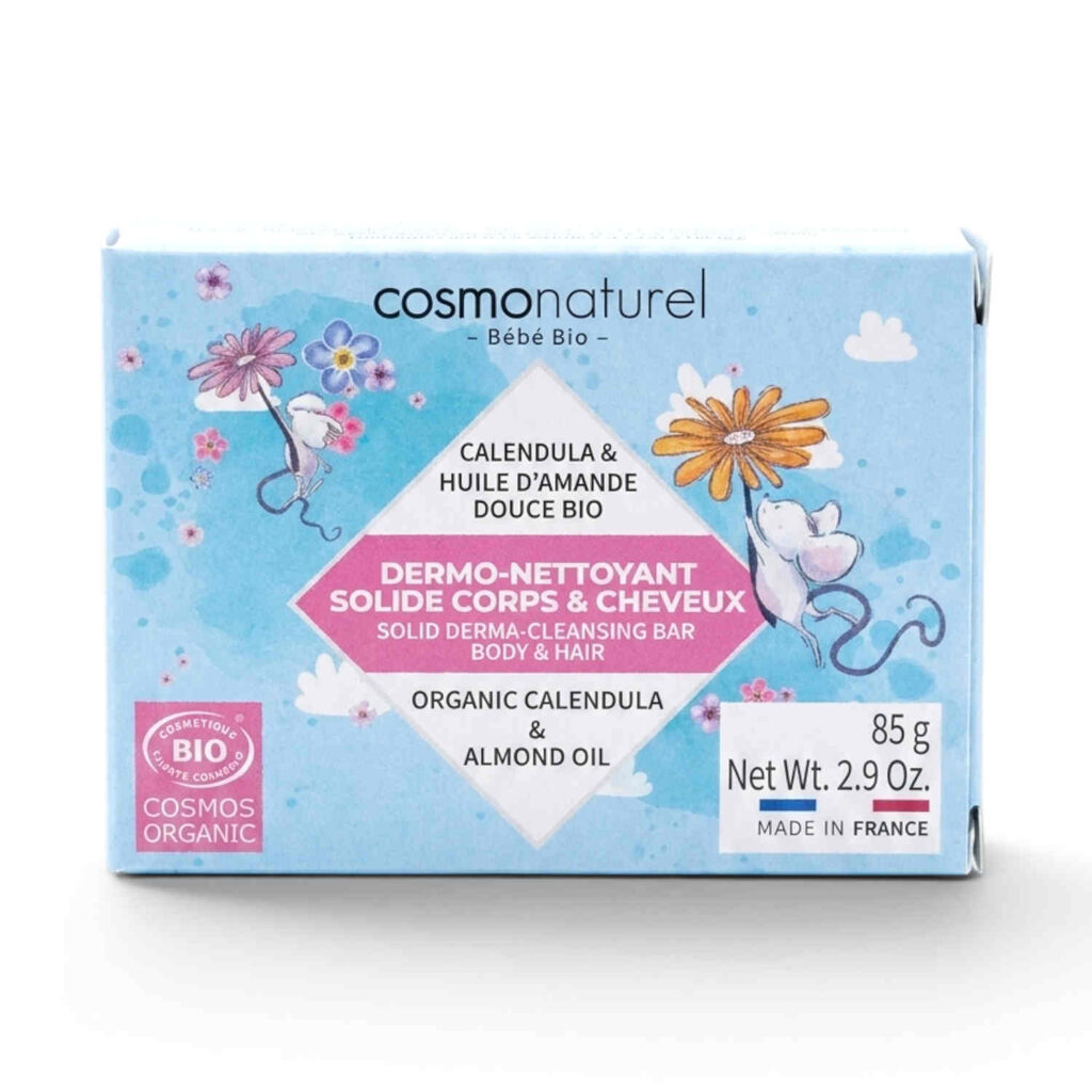 Dermo-Nettoyant Solide Corps et Cheveux Bebe 85gr Cosmonaturel