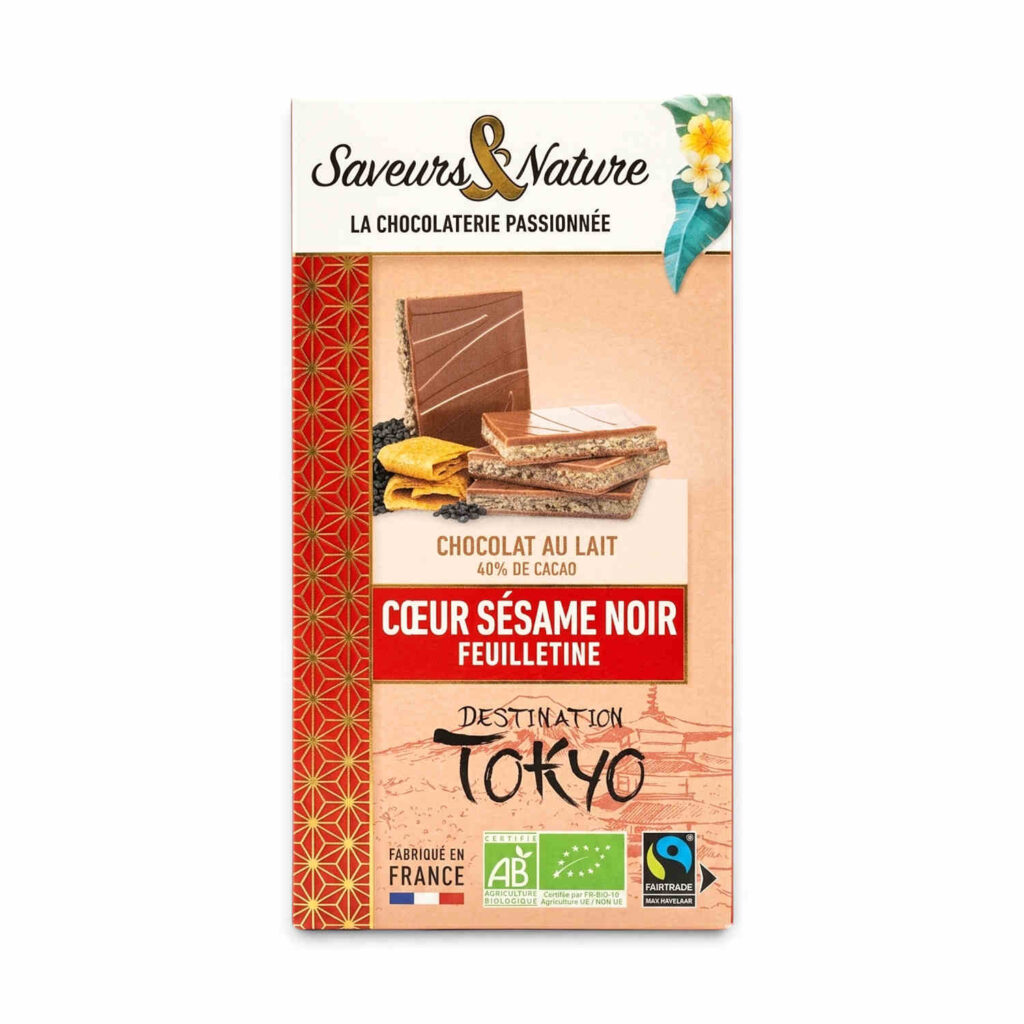 Chocolat au lait 40 % sésame noir Tokyo 92 g Saveurs et Nature