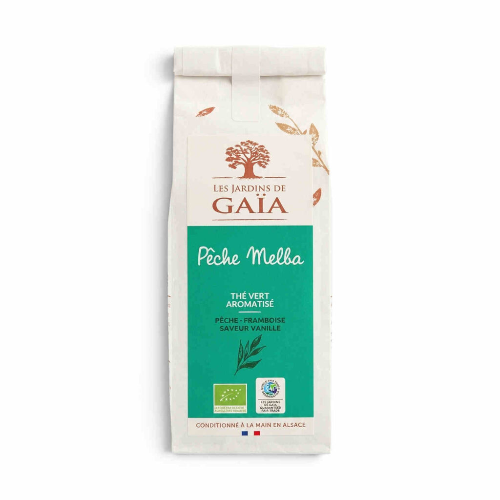 Thé vert pêche Melba 100 g Les Jardins de Gaïa